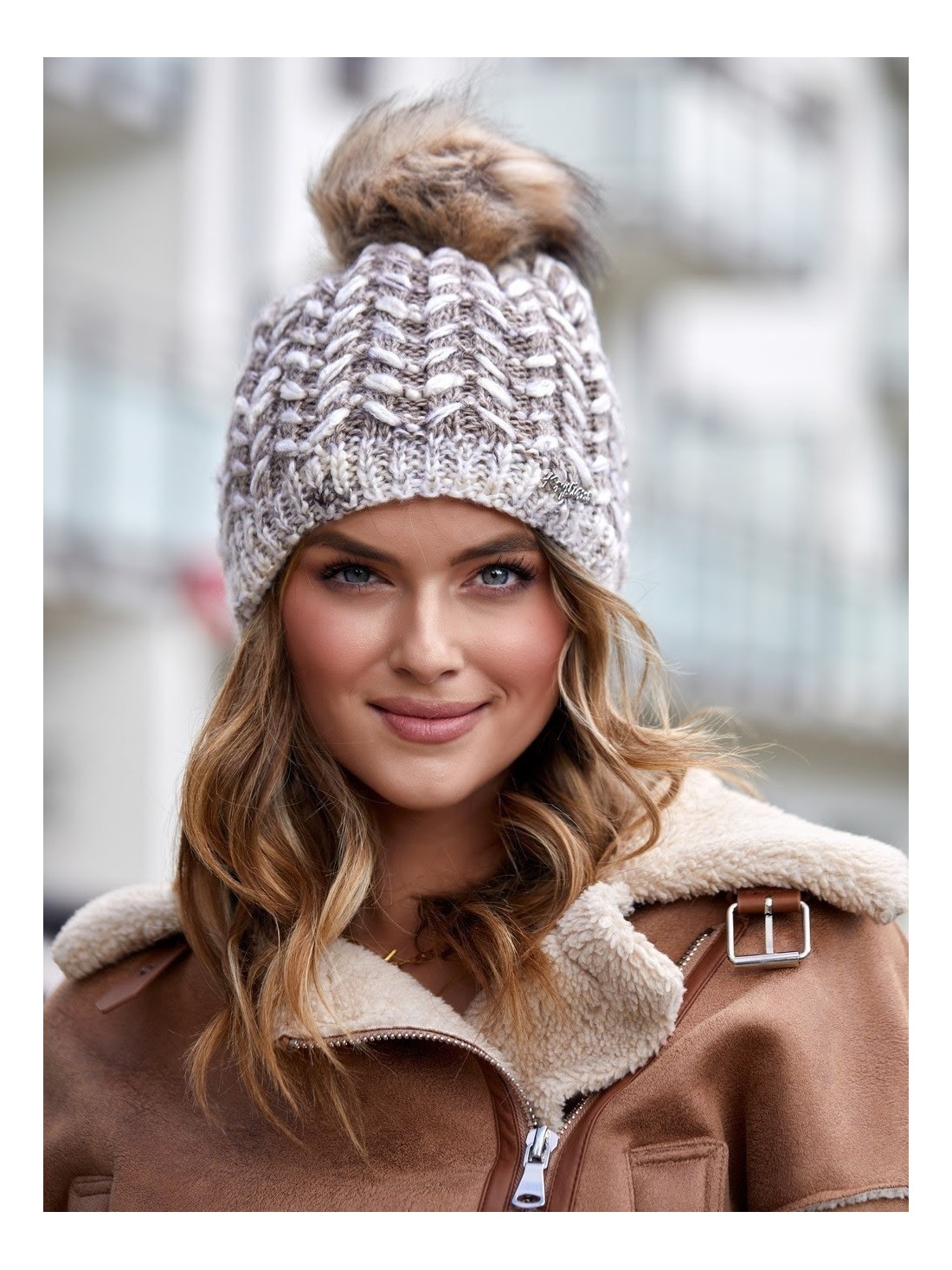 Cappuccino herringbone winter hat C13 - Online store - Boutique